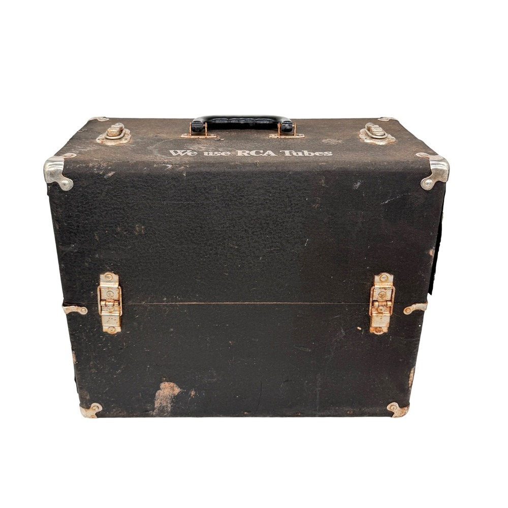 Vintage RCA Tubes Projector Film Carrying Case Industrial Storage Trunk Black
